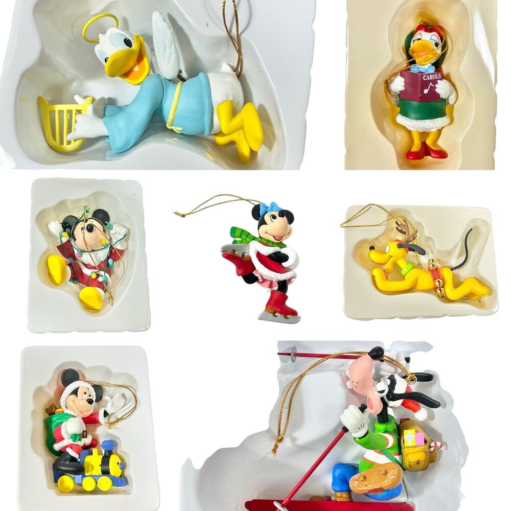 Vintage Grolier Disney Christmas Magic Ornaments Lot 7 Mickey Donald Goofy Set